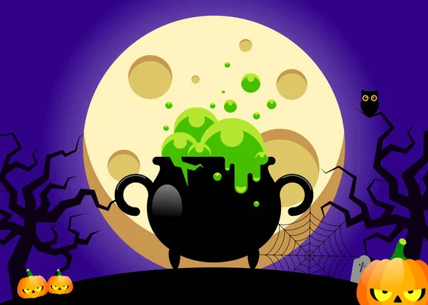 Happy Halloween Party Template Design Background Decorative Poison Pot Flat — 스톡 벡터