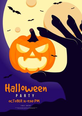 Happy halloween party template design background decorative with pumpkin flat design style. Design element can be used for leaflet, flyer, brochure, banner, invitation, vector illustration
