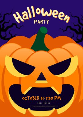 Happy halloween party template design background decorative with pumpkin flat design style. Design element can be used for leaflet, flyer, brochure, banner, invitation, vector illustration