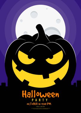 Happy halloween party poster template design element decorative with pumpkin flat design style. Design element can be used for leaflet, flyer, brochure, banner, invitation, vector illustration