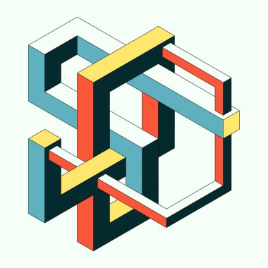 Isometric geometrik şekil soyut arkaplan modern sanat tarzı. Tasarım ögesi şablonu poster, arkaplan, yayın, broşür, broşür, broşür, broşür, illüstrasyon için kullanılabilir