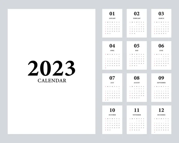 2023 Printable Monthly Calendar Template Design Week Starts Sunday Minimal — Wektor stockowy