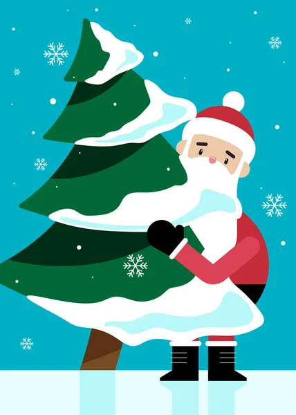 メリークリスマスとサンタクロースと松の木と幸せな新年のコンセプト デザイン要素は グリーティングカード はがき パンフレット 出版物 ベクトルイラストに使用することができます — ストックベクタ