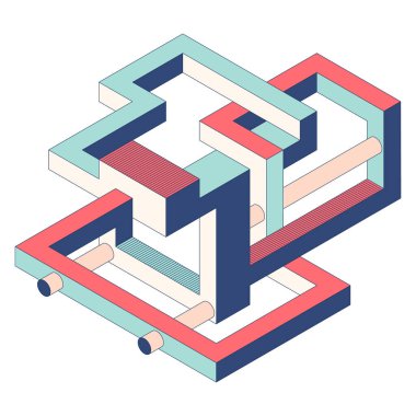 Soyut izometrik geometrik şekil modern sanat tarzı arka plan. Tasarım ögesi şablonu poster, arkaplan, yayın, broşür, broşür, broşür, broşür, illüstrasyon için kullanılabilir