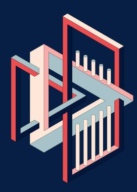 Isometric geometrik şekil soyut arkaplan modern sanat tarzı. Tasarım ögesi şablonu poster, arkaplan, yayın, broşür, broşür, broşür, broşür, illüstrasyon için kullanılabilir