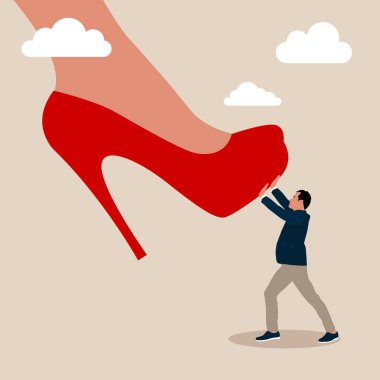 İş kadını, erkek çalışanlara psikolojik baskı uyguluyor. Yüksek topuklu ayakkabı giyen bir koca. Adam zihinsel sorunlarla ve stresle yüzleşip direniyor. Feminizm, eşitsizlik. Cinsiyet farkı. 