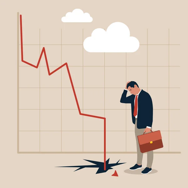 Znepokojený Zaměstnanec Nebo Pracovník Stresovaný Špatnou Finanční Statistikou Nešťastný Podnikatel — Stockový vektor