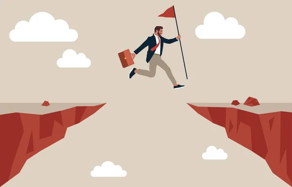 Entschlossene Geschäftsleute Springen Über Die Klippe Ihr Geschäftsziel Erreichen Entschlossenheit — Stockvektor