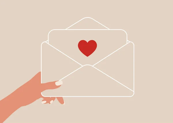 ラブレター付きの手押し封筒 バレンタインデーのシンボル 結婚式の招待状 フラットスタイル現代的なデザインのベクトルイラスト — ストックベクタ