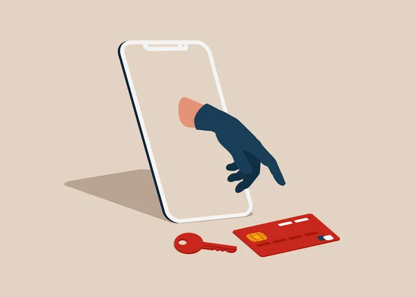 Stealing Credit Card Information Phone Vector Illustration Flat Style — Image vectorielle