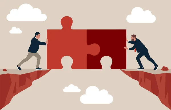 Business People Connect Jigsaw Piece Together Build Bridge Cross Gap — Διανυσματικό Αρχείο