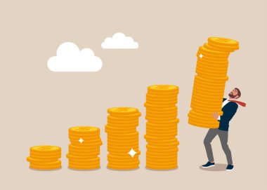 Büyüme bileşiği grafiği olarak koymak için yüksek miktarda para biriktiren yatırımcı. Bileşik faiz etkisi, yüksek geri dönüşlü yatırım borsası veya büyüme ve refah ekonomisi.