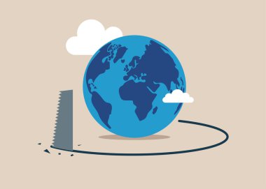 Dünya ekonomik krizi savaş ve jeopolitik sorun veya tehditler, iklim değişikliği veya küresel ısınma dünyayı yok ediyor. Tehlike ve tehditlerin metaforu.