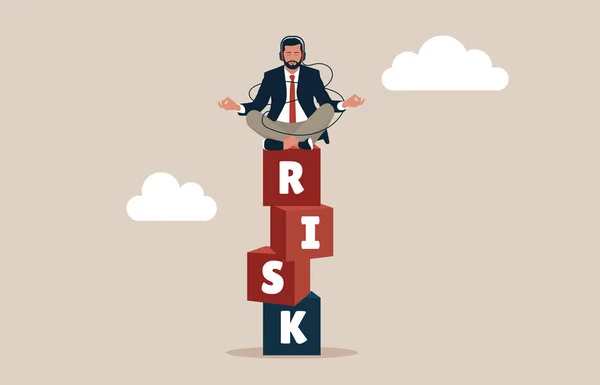 Инвестор Предприниматель Спокойно Медитирует Стопке Словом Риск Управление Рисками Контроль — стоковый вектор