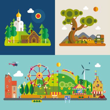 Modern düz tasarım kavramsal çizim. Eğlence parkı.