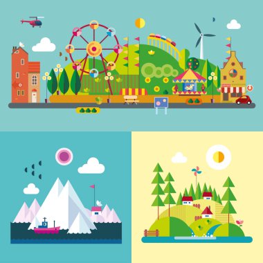 Modern düz tasarım kavramsal çizim. Eğlence parkı.