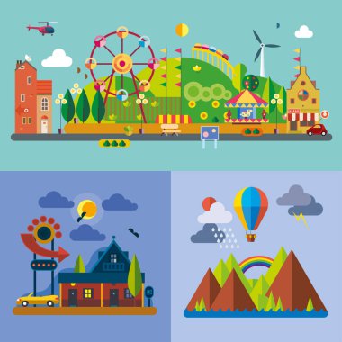 Modern düz tasarım kavramsal çizim. Eğlence parkı.