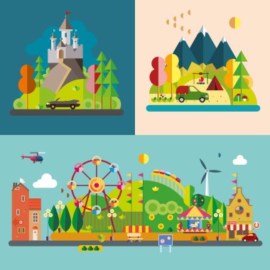 Modern düz tasarım kavramsal çizim. Eğlence parkı.