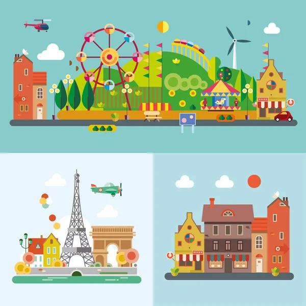 Modern Flat Design Conceptual Illustration Amusement Park — Stock Vector