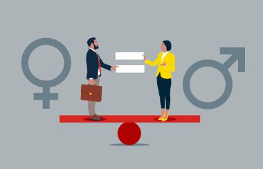 Terazide sembolü olan erkek ve kadın eşit ayrımcılık hissediyor. Cinsiyet eşitliği. 