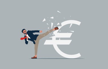 Karate işadamı Euro 'ya saldırdı. Vektör illüstrasyon kavramı.