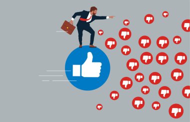 Artılar ve eksiler - hoşnutsuzluğa karşı - zıt görüşleri ifade eden iş adamları.