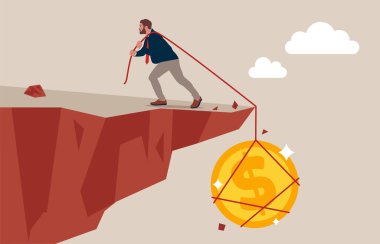 İş dünyasının kendine güveni tam işadamı onu dipsiz kuyuya çeken büyük altın sikkeyi çeker. Borçla mücadele, krizin üstesinden gelmek, sıkı mücadele.