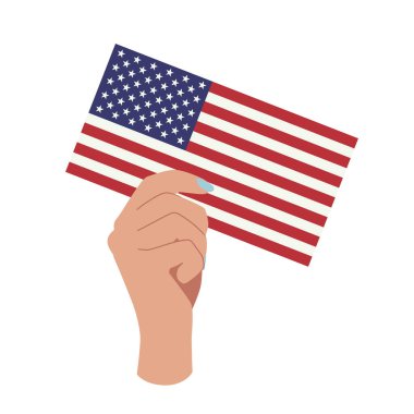 Amerika Birleşik Devletleri bayrağını tutan el beyaz bir arka planda izole..