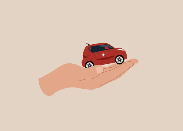 Mini Car Riding Palm Your Hand Illustration Image Car Maintenance — ストックベクタ