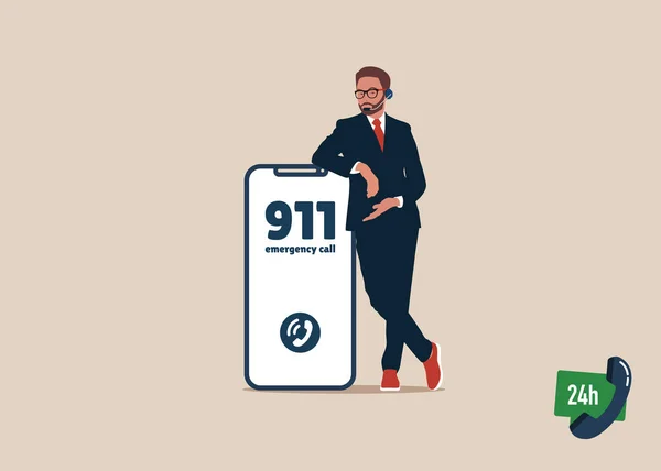 911 Chamada Emergência Suporte 247 Serviço Cliente Aplicação Call Center — Vetor de Stock