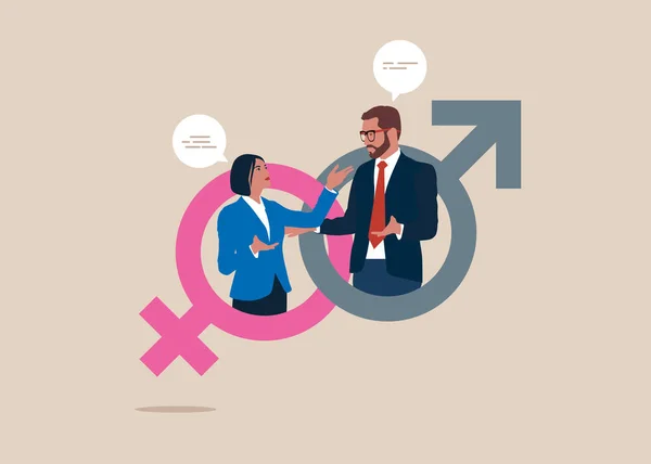 Male Female Characters Gender Equality Love Couple Communication Flat Vector — Stock vektor