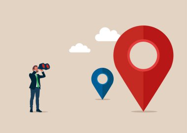 Businessman looking for opportunities, decisions, new ideas or staff. People looking into future choosing new directions of development. Search concept. Flat vector illustration