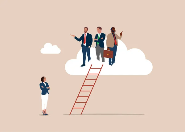 Businessmen Climb Ladder Cloud Space Left Woman Gender Gap Male — Vettoriale Stock