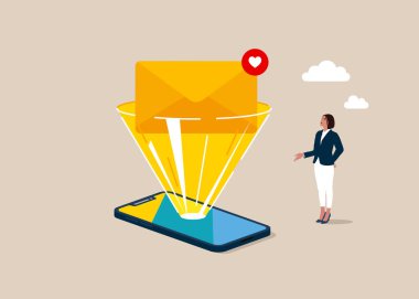 Email from smartphone screen flat style. Modern gadget. World in phone. Innovative technologies and development concept. 