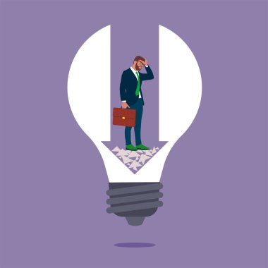 Businessman fell into the light bulb trap. Business idea trap concept. Vector illustration.