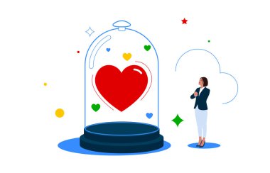 Shiny heart shape covered inside strong glass dome. Life insurance family protection, guarding and security cover your love one, protect from illness. Health or disease.