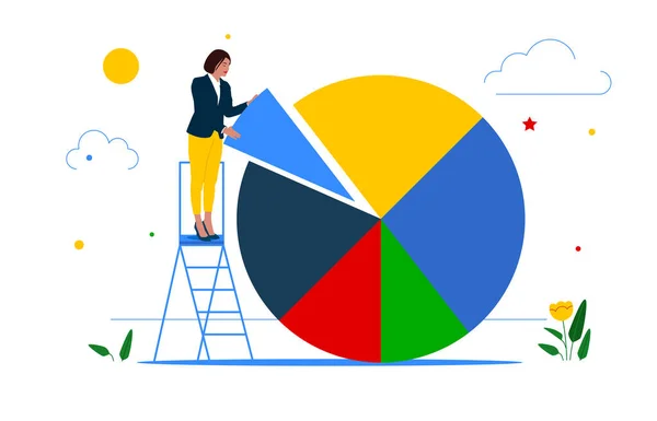Businesswoman Ladder Arrange Pie Chart Rebalancing Investment Portfolio Suitable Risk — Vettoriale Stock