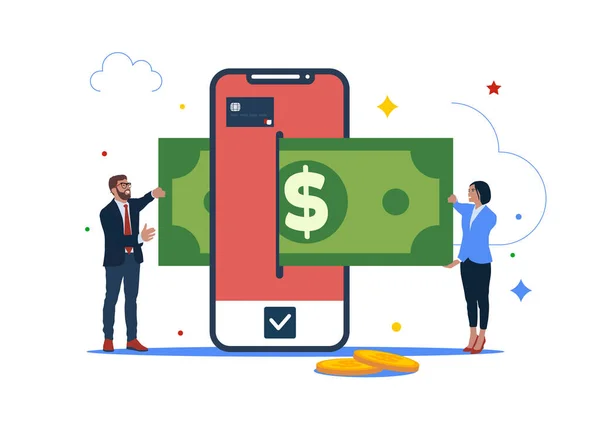 Net Banking Concept People Using Mobile Banking App Online Money — Stok Vektör