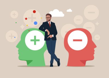 Man choosing positive mind with good vibes for great life. Positive and Negative thinking.