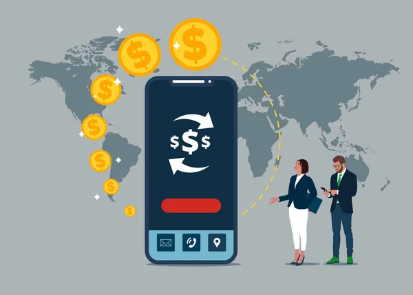 Mobile Money Transfer Exchange Money Transaction World Vector Illustration Icon — Stok Vektör