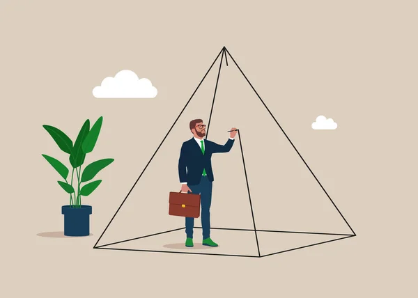 Üzletember Piramist Rajzol Maga Köré Korlátokat Határokat Teremt Magánélet Zóna — Stock Vector
