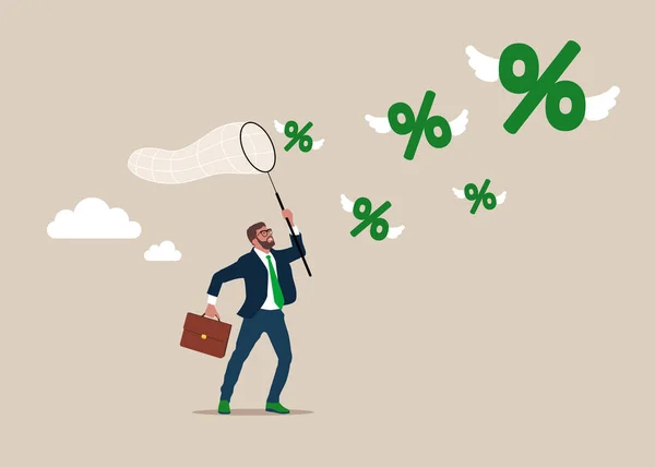 Empresario Captura Porcentajes Con Mariposa Neta Financiación Concepto Crisis Deuda — Vector de stock