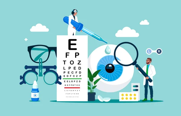 Beteg Myopia Előrelátó Fókusz Korrekció Kezelés Tabletták Csepp Szemüveg Absztrakt — Stock Vector