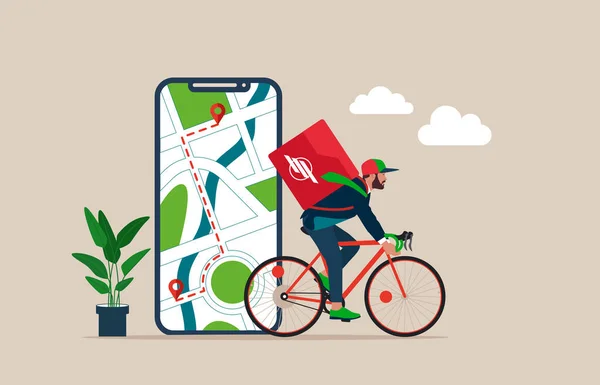 Homme Affaires Avec Vélo Chemin Sur Carte Téléphone Mobile Jeune — Image vectorielle