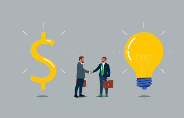 El sıkışma ve anlaşma. Yaratıcı projelere ve yeniliğe finansal yatırımlar. Düz vektör illüstrasyonu.