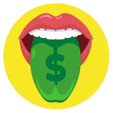 Yeşil dil ve dolar işareti. Düz vektör illüstrasyonu. 