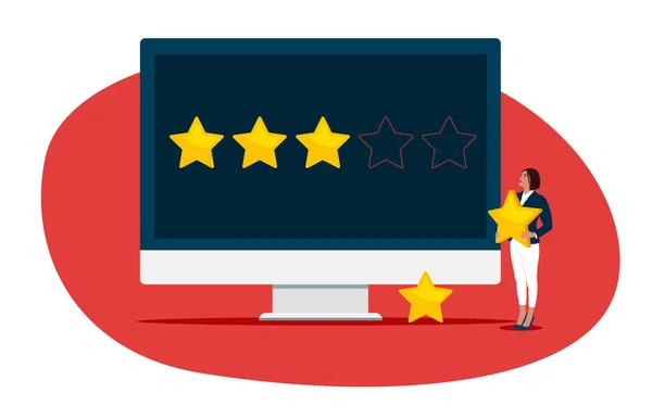Businesswoman Give Five Star Rating Evaluation Satisfaction Computer Screen Dávat — Stockový vektor