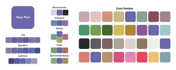Infografías Colores Muy Peri Color Del Año 2022 Tonalidad Saturación — Vector de stock