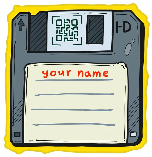 Cartoon oude setup boot diskette met QR code — Stockvector