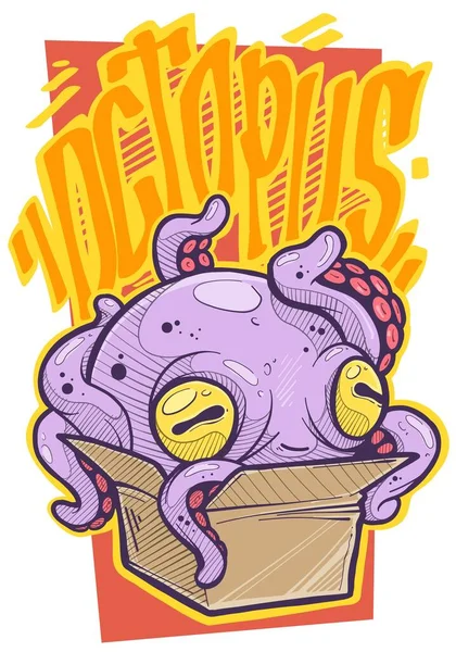 Cartoon grappig griezelig alien octopus met tentakels — Stockvector